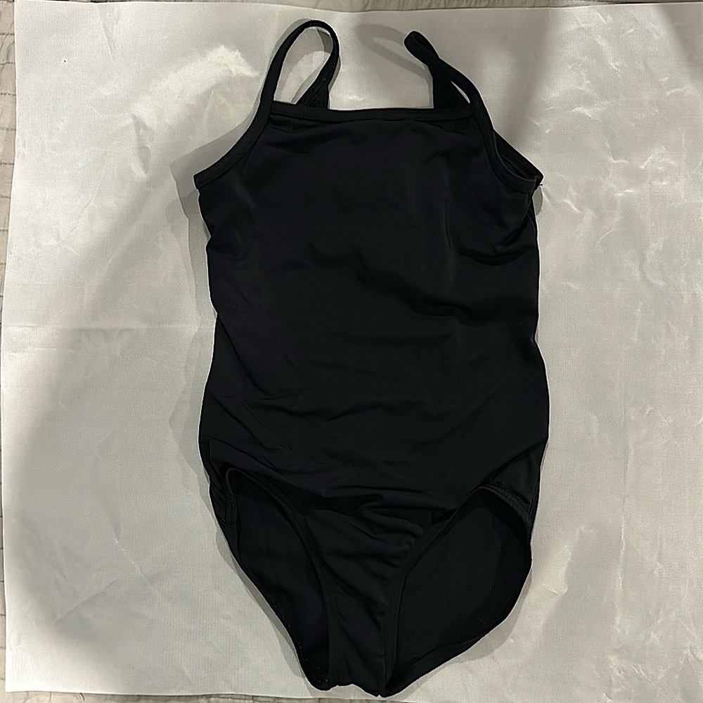 Girls Balera black tank leotard with mesh bow accent SC